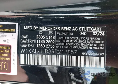 2024 Mercedes-Benz C 300 z USA, uszkodzony, nr VIN W1KAF4HB3RR212857